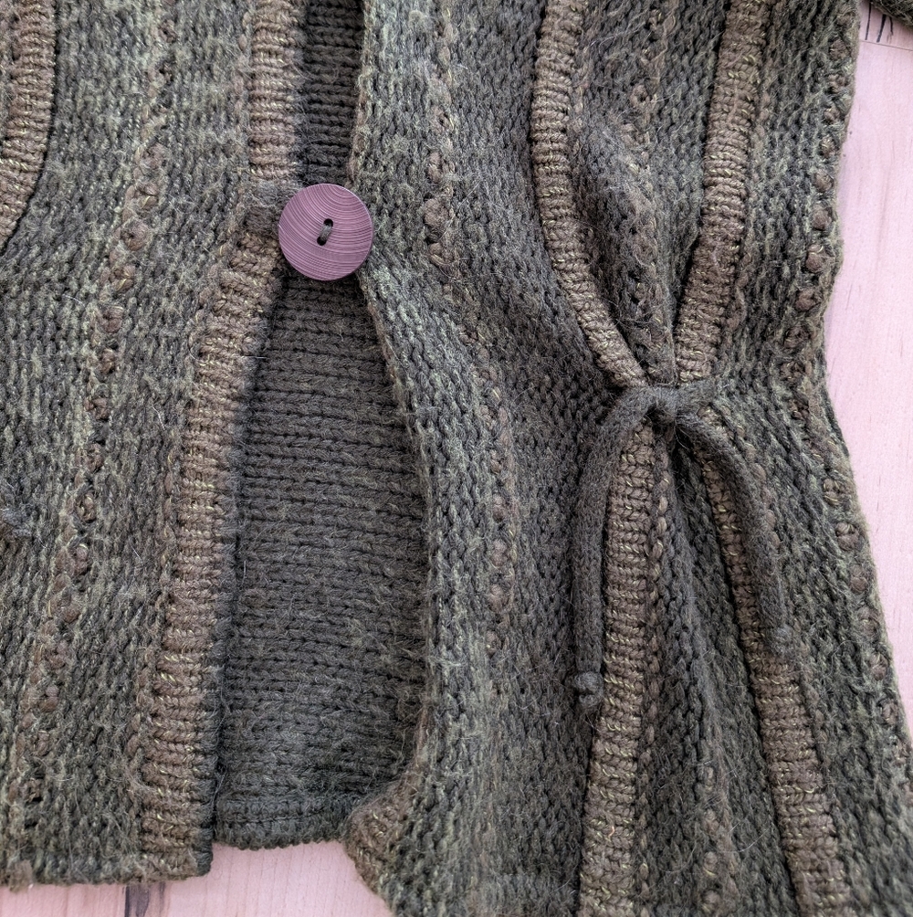 Y2K WHIMSYGOTH Fairycore Green Knit Big Button Cardigan Sweater - Picture 3 of 9